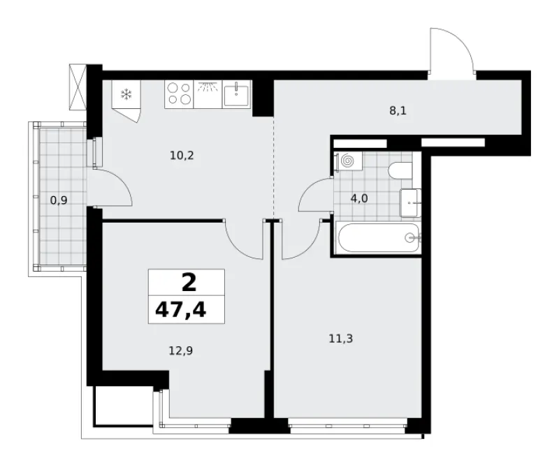 2-комн. 47.4 м²