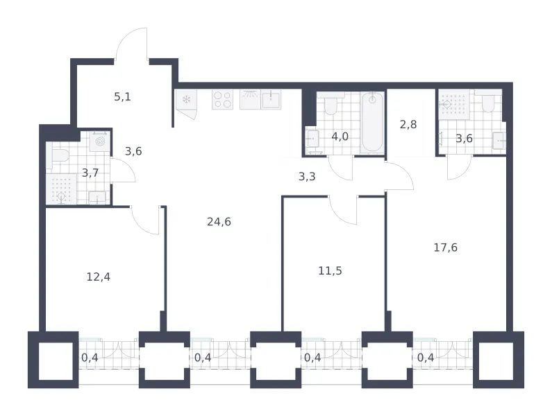 3-комн. 93.8 м²