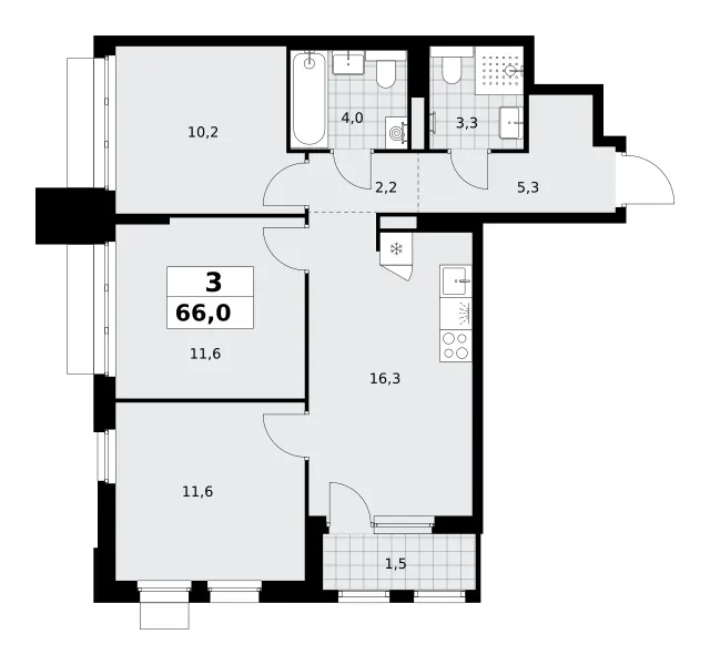 3-комн. 66 м²