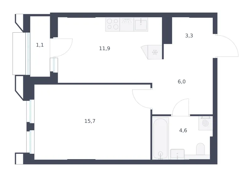 1-комн. 42.6 м²