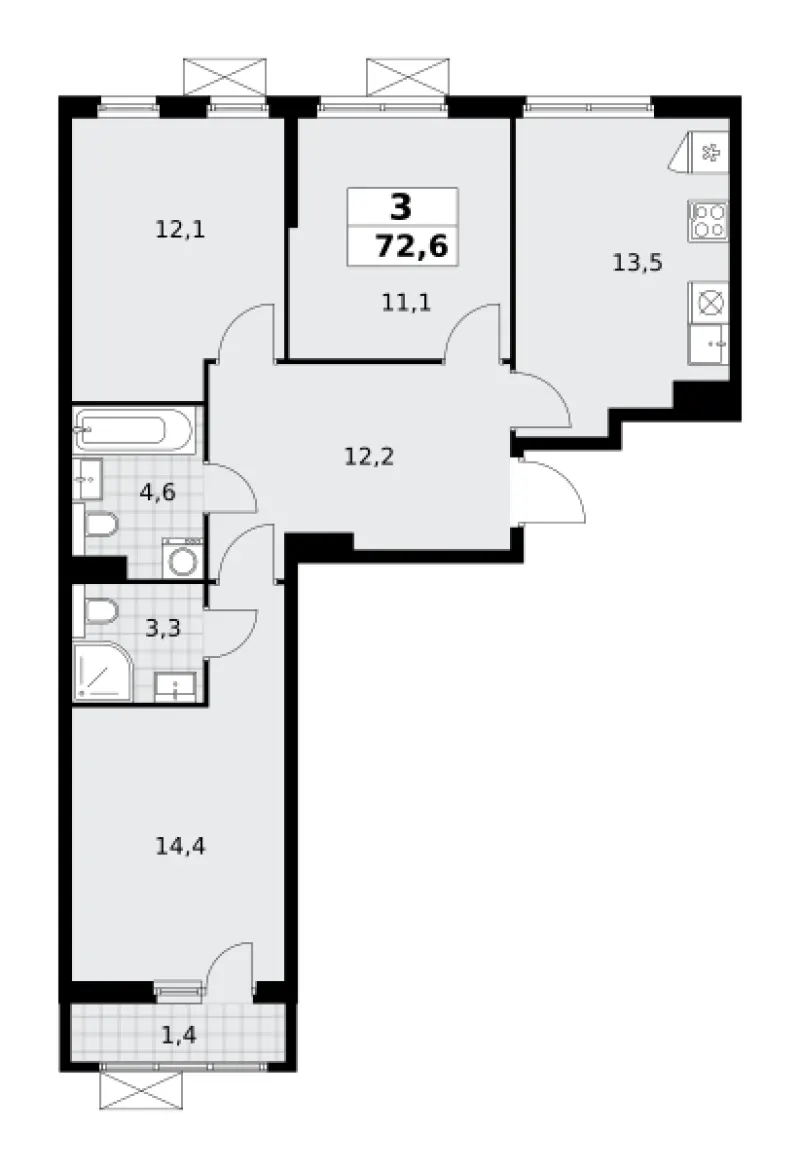 3-комн. 72.5 м²