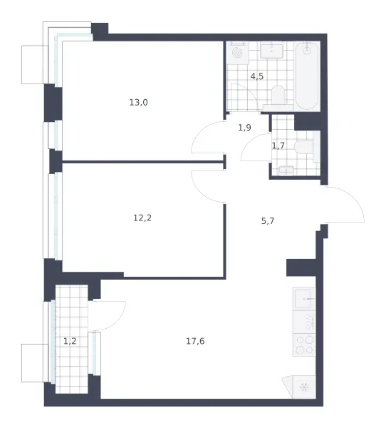 2-комн. 57.8 м²
