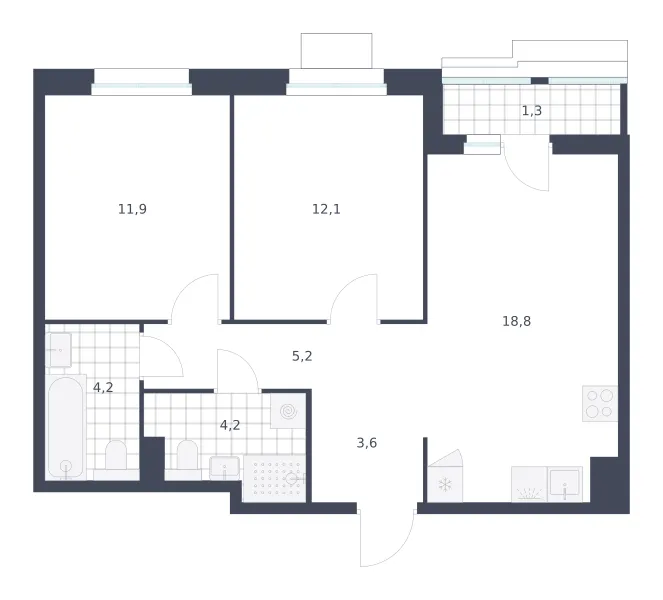 2-комн. 61.3 м²