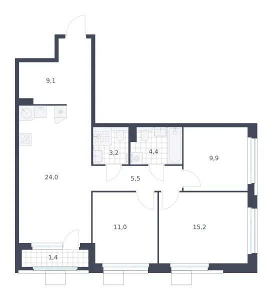 3-комн. 83.7 м²
