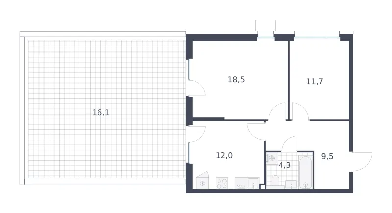2-комн. 72.1 м²