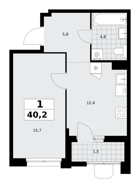 1-комн. 40.2 м²