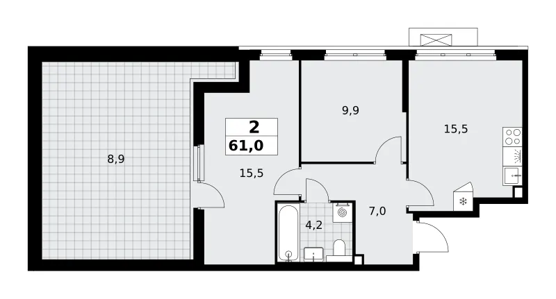 2-комн. 61 м²