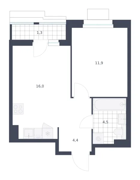 1-комн. 38.1 м²