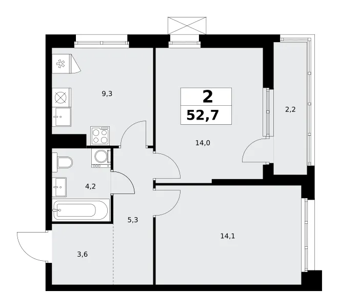 2-комн. 52.7 м²