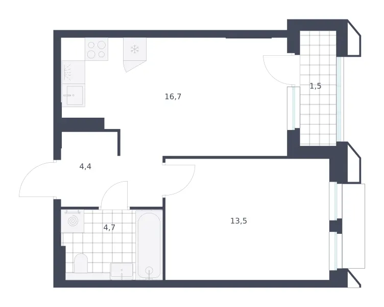 1-комн. 40.8 м²