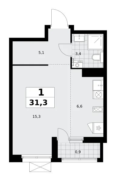 Студия 31.3 м²