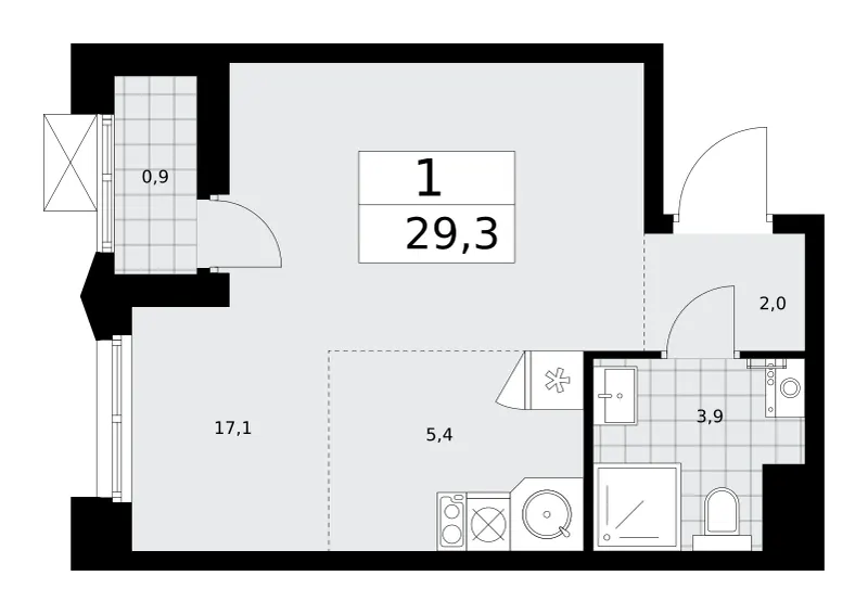 Студия 29.3 м²