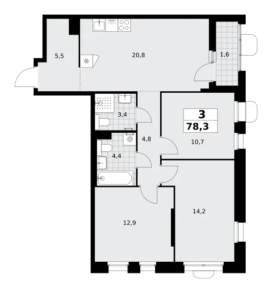 3-комн. 78.3 м²