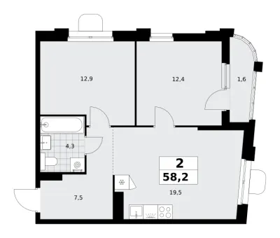 58,2 м² — планировка