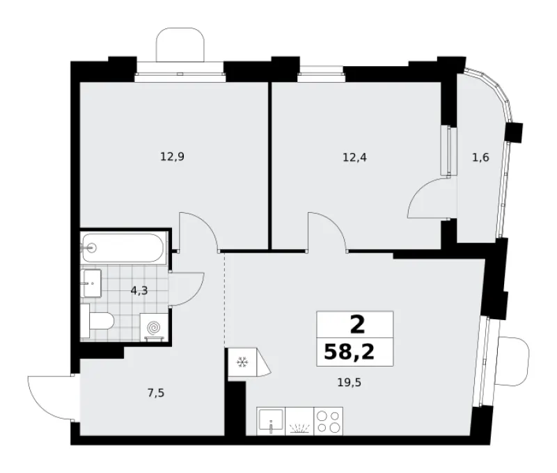 2-комн. 58.2 м²