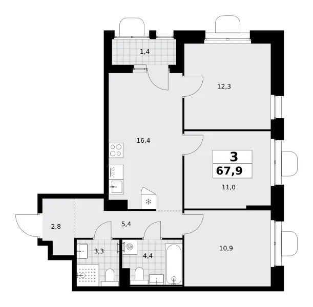 3-комн. 67.9 м²