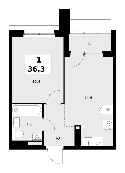 1-комн. 36.3 м²