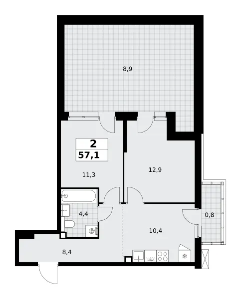 2-комн. 57.1 м²