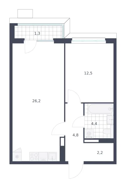 1-комн. 51.4 м²