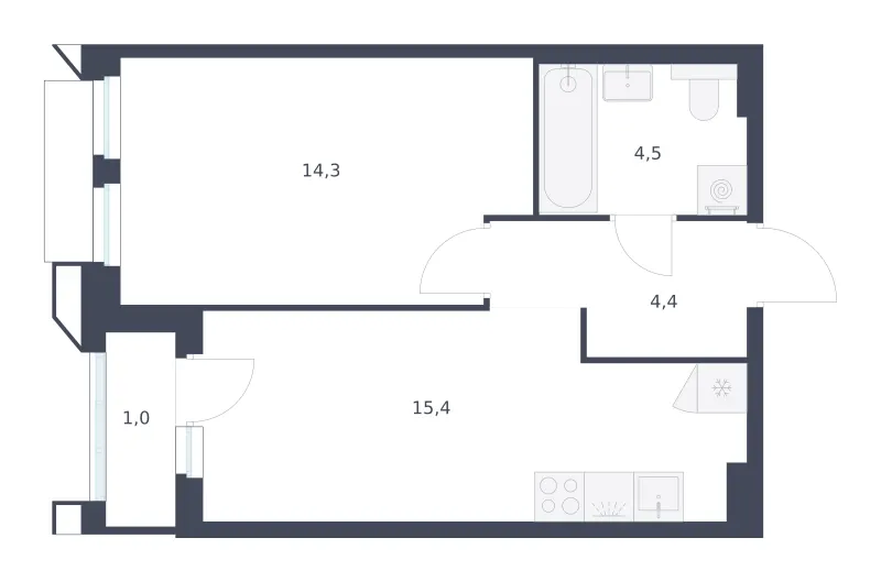 1-комн. 39.6 м²