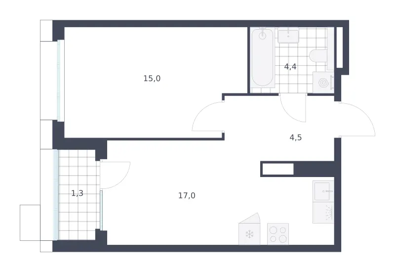 1-комн. 42.2 м²