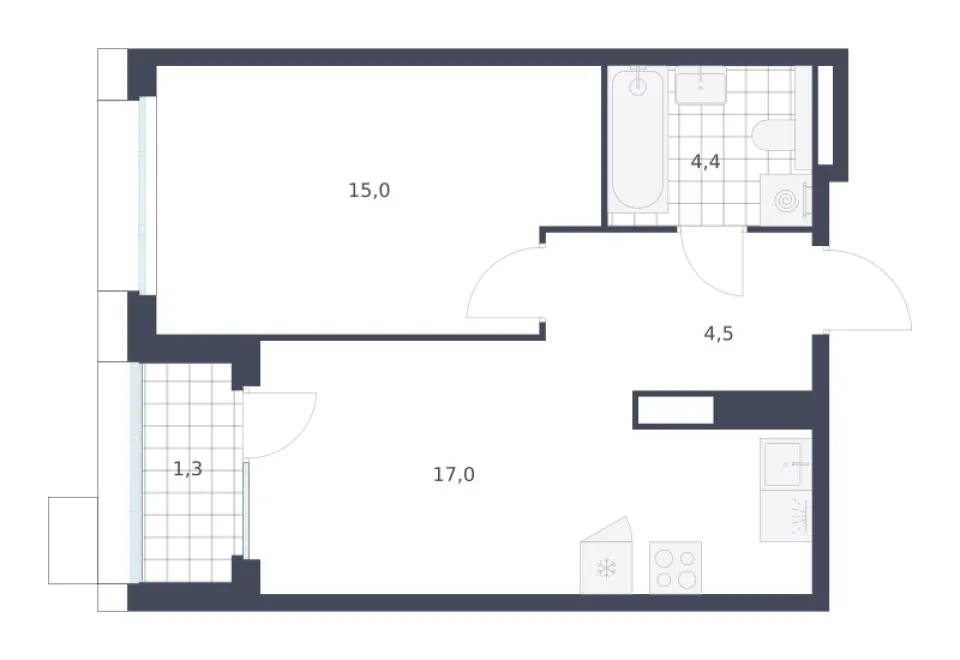 1-комн. 42,2 м²
