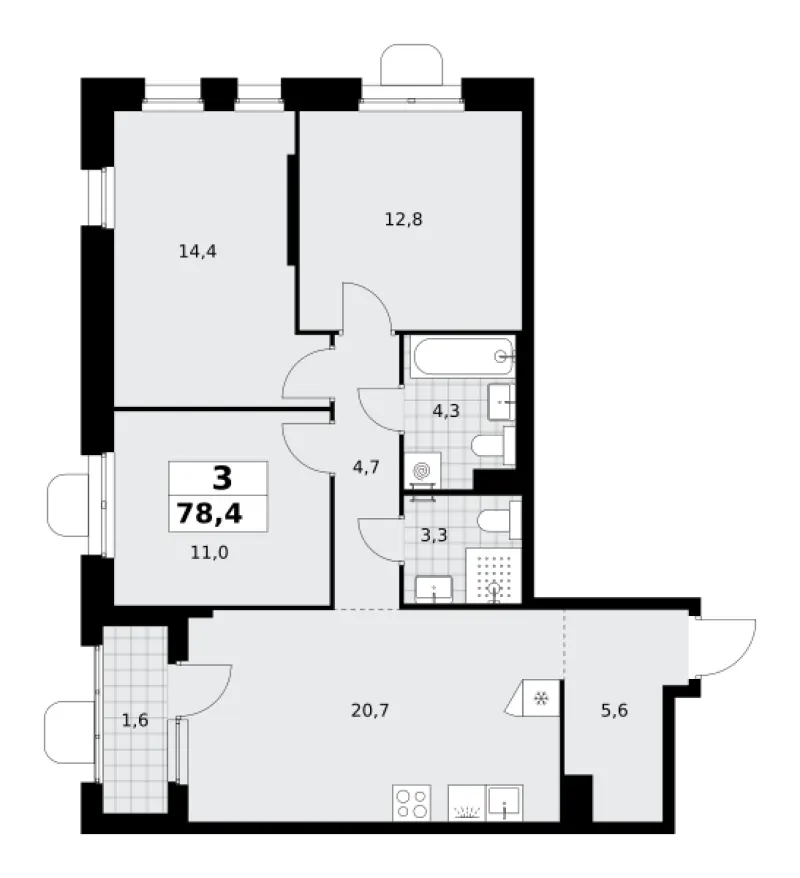 3-комн. 78.4 м²