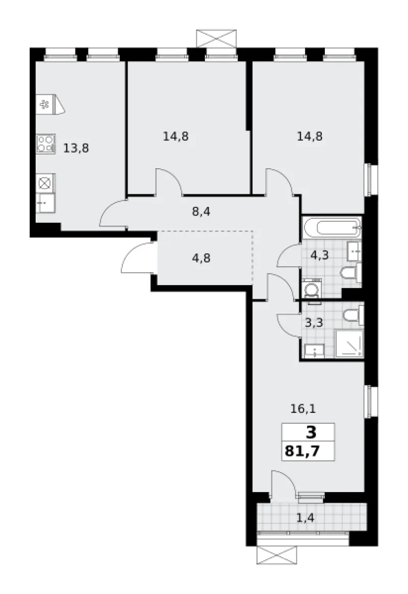 3-комн. 81.7 м²