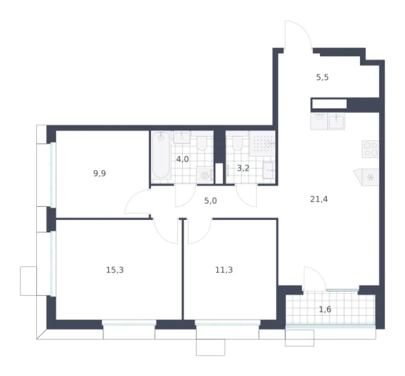 3-комн. 77.2 м²