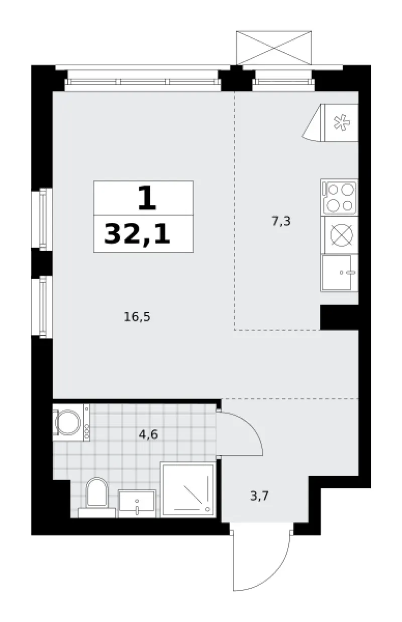 Студия 32.1 м²