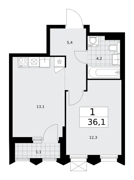 1-комн. 36.1 м²