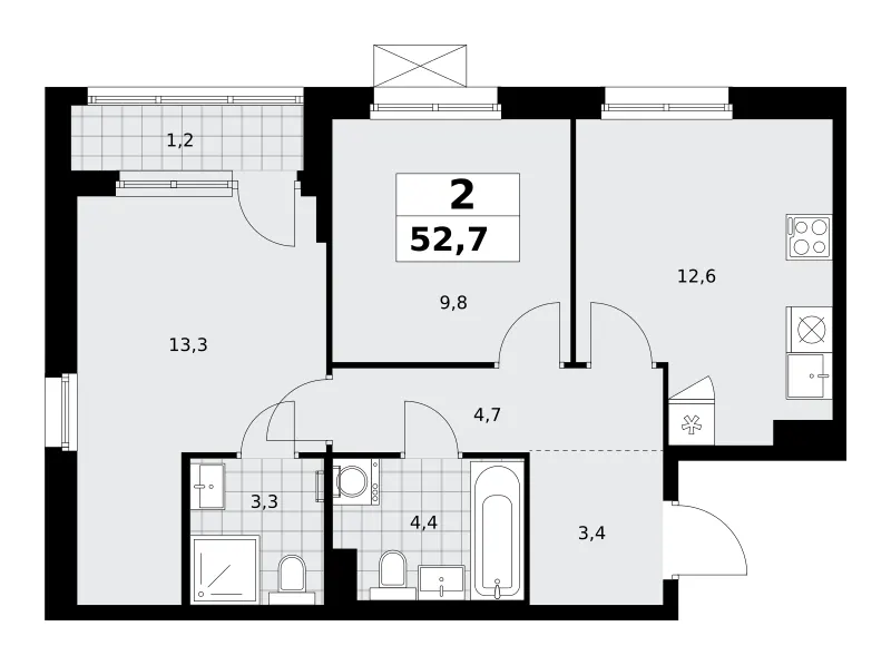 2-комн. 52.7 м²