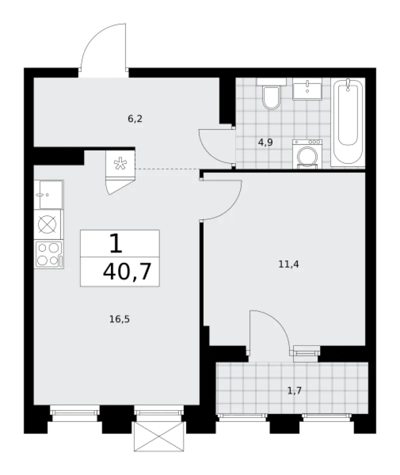 1-комн. 40.7 м²