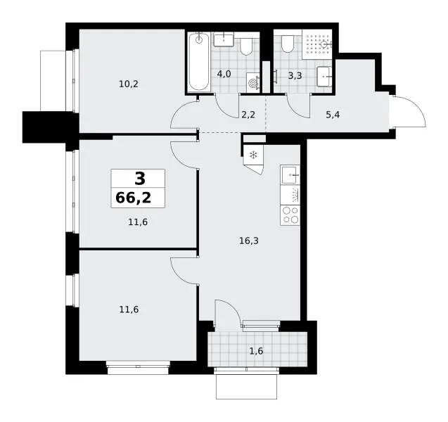 3-комн. 66.2 м²