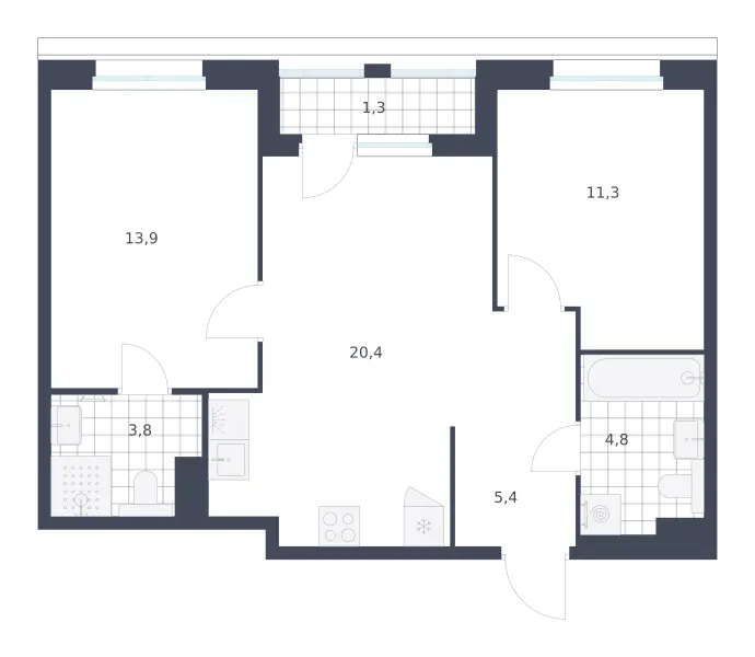 2-комн. 60.9 м²