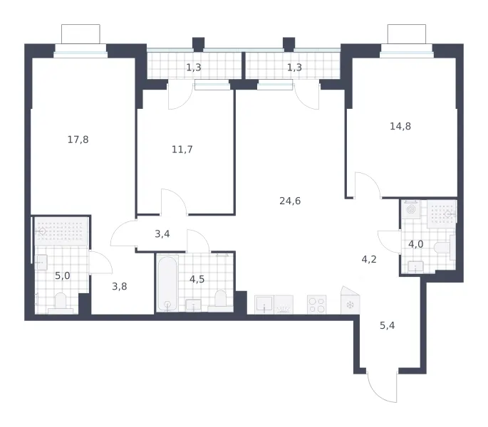 3-комн. 101.8 м²