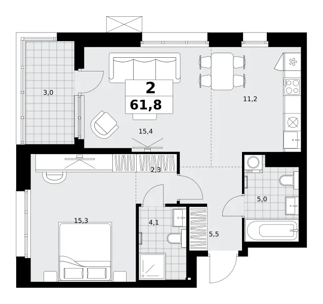 2-комн. 61.8 м²