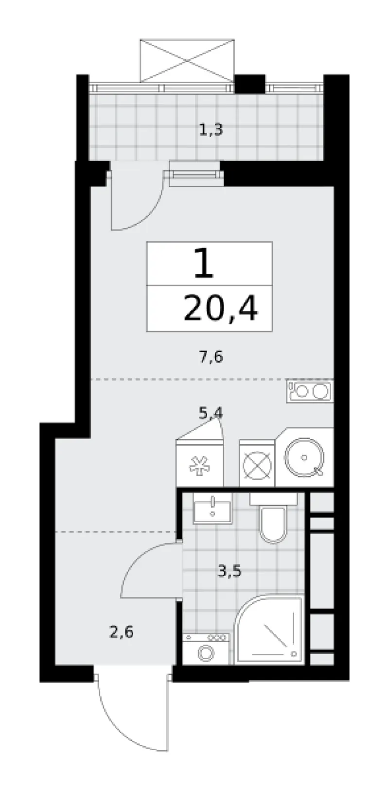 Студия 20.4 м²