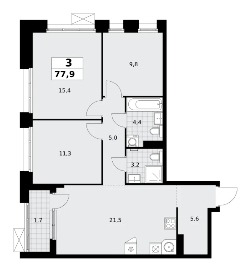 3-комн. 77.9 м²