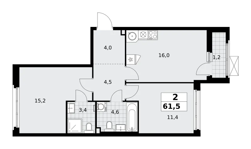 2-комн. 61.5 м²