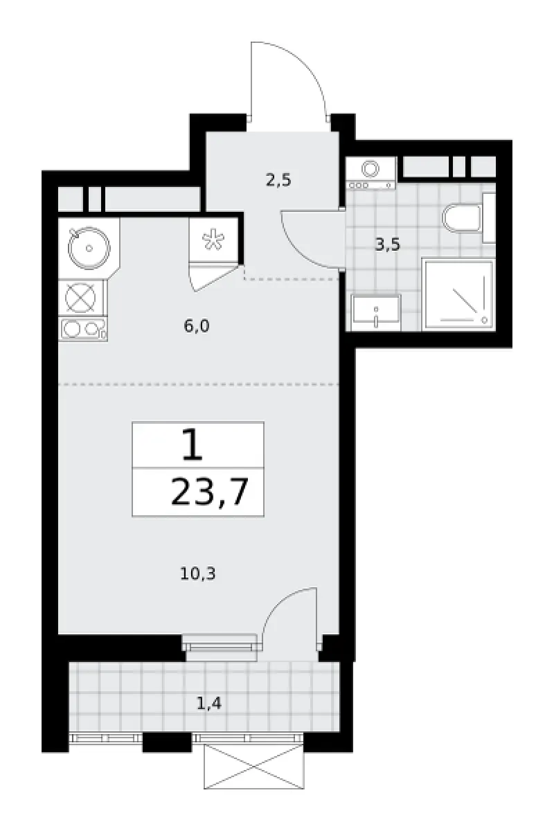 Студия 23.7 м²