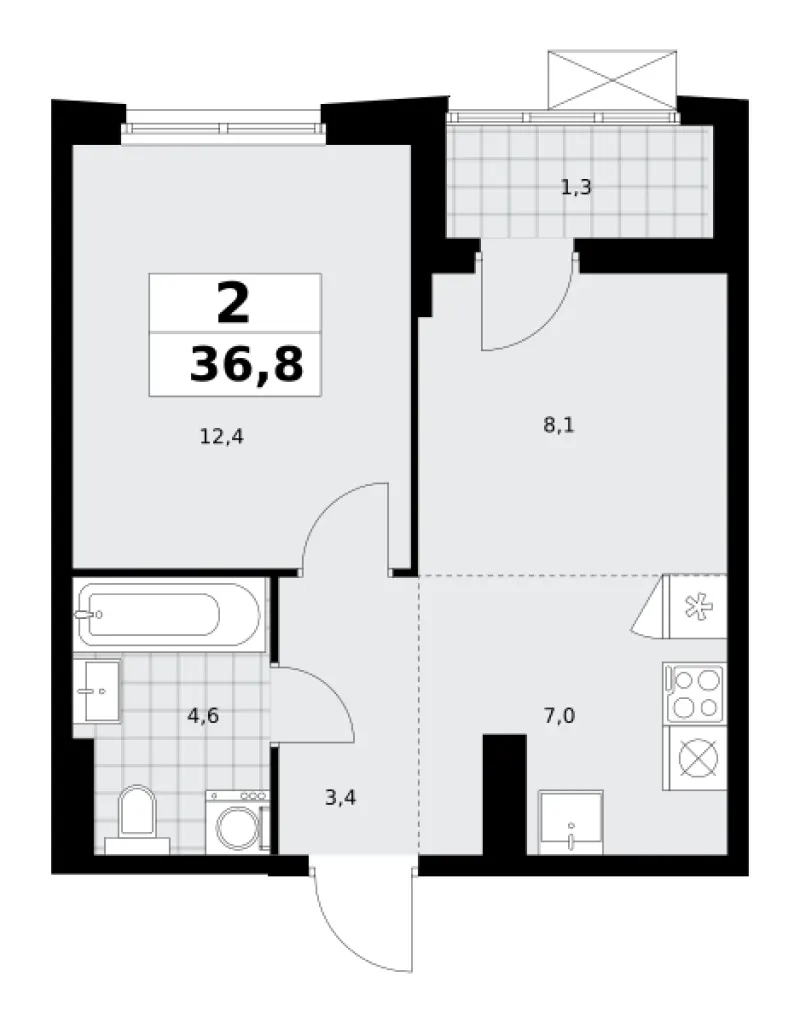2-комн. 36.7 м²