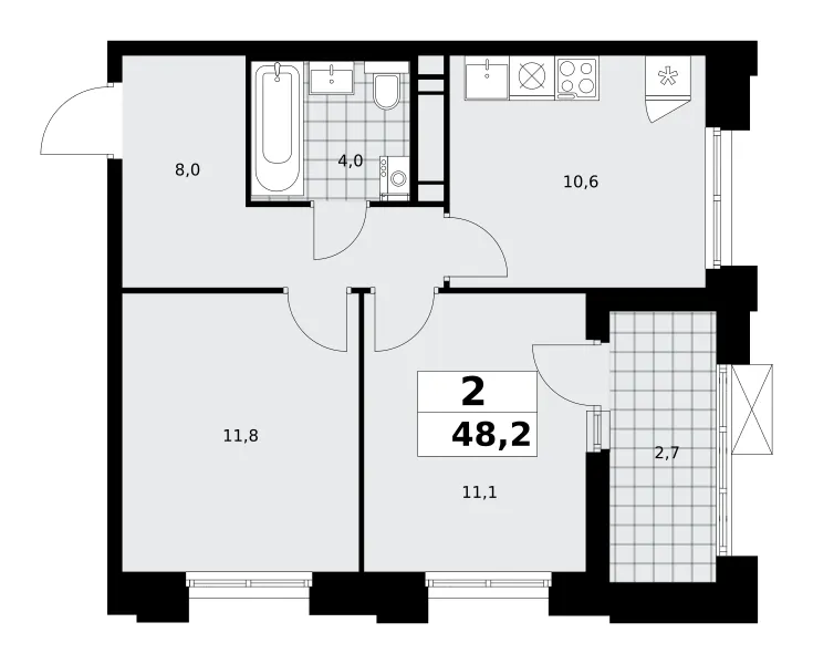 2-комн. 48.2 м²