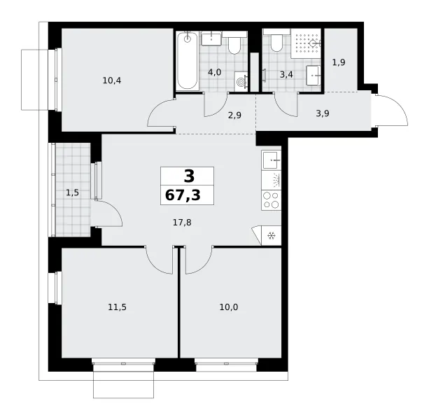 3-комн. 67.3 м²
