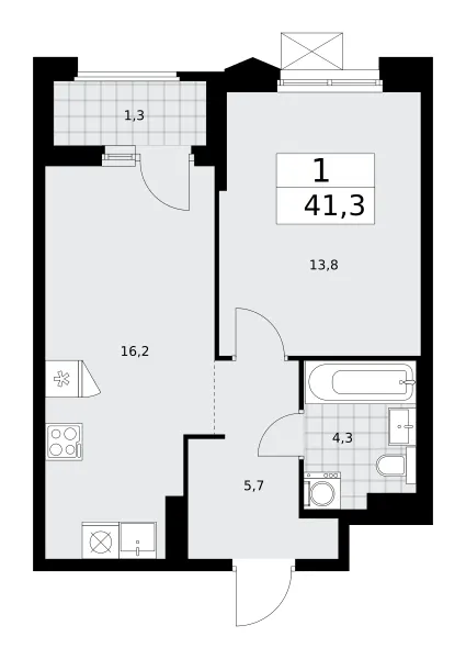 1-комн. 41.3 м²