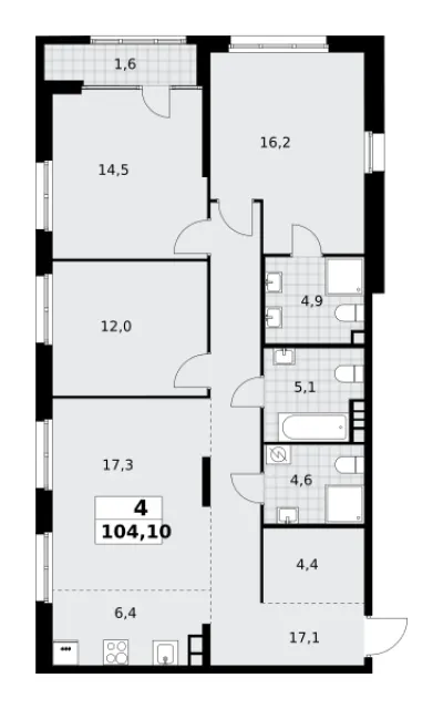 104,8 м² — планировка
