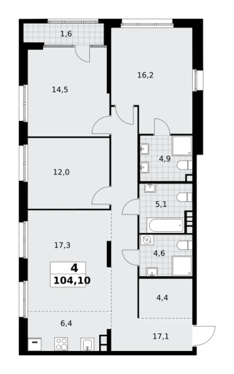 4-комн. 104.8 м²