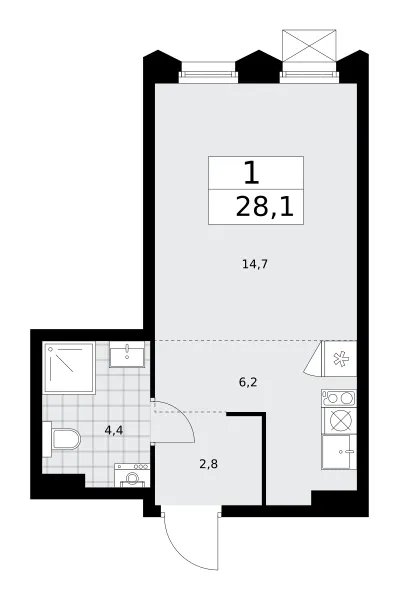 Студия 28.1 м²