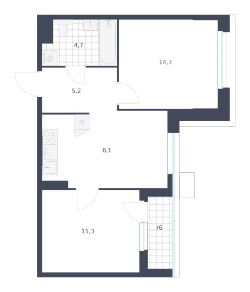 2-комн. 45.6 м²