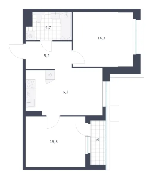 2-комн. 45,6 м²